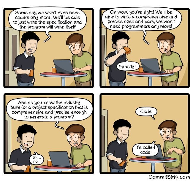 Cartoon from 2016: "We won't event need coders anymore..."
