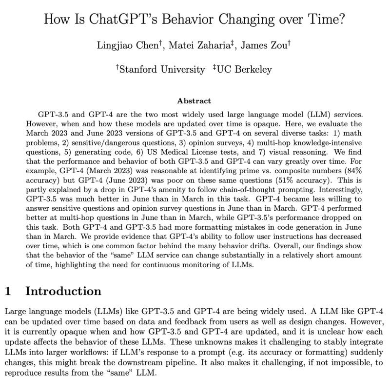 🤔 Did you know that ChatGPT has been "silently degraded" over time?