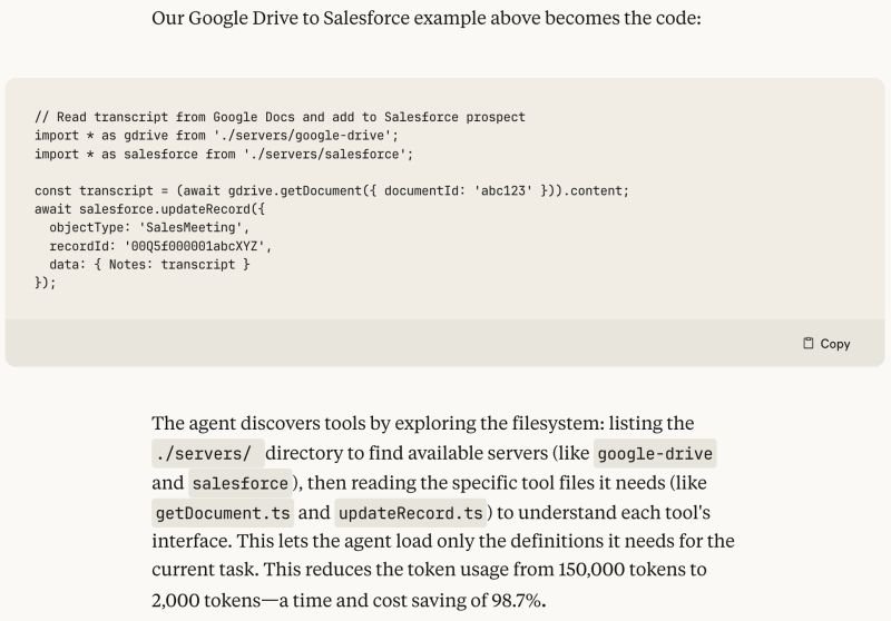Funny how this article from Anthropic "Code execution with MCP: Building more effic...