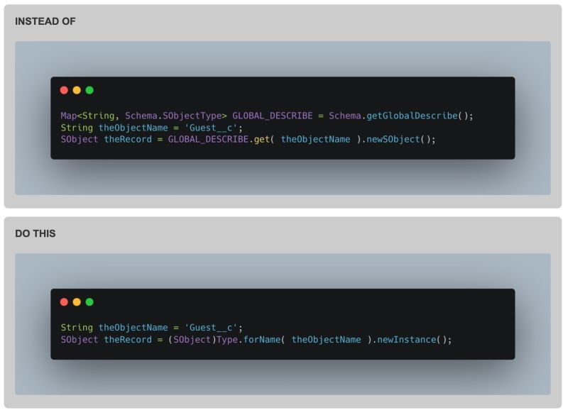 Three Apex examples of how to avoid expensive Describe operations to retrieve metad...