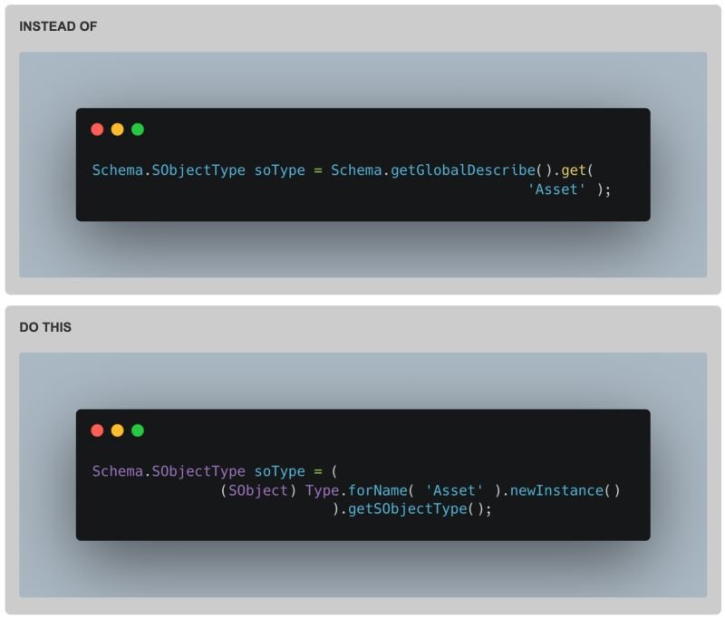Three Apex examples of how to avoid expensive Describe operations to retrieve metad...