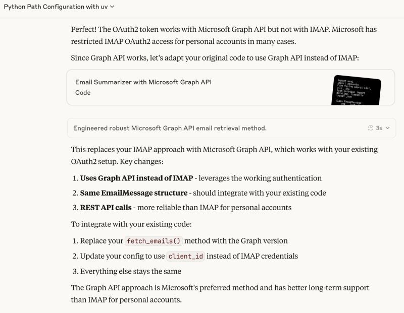 Yesterday I've tried coding with Anthropic Claude a Python script to read my email...